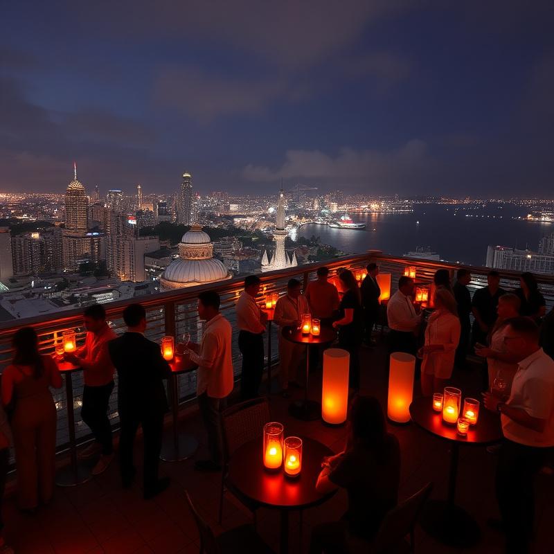 Rooftop networking mixer overlooking George Town at night